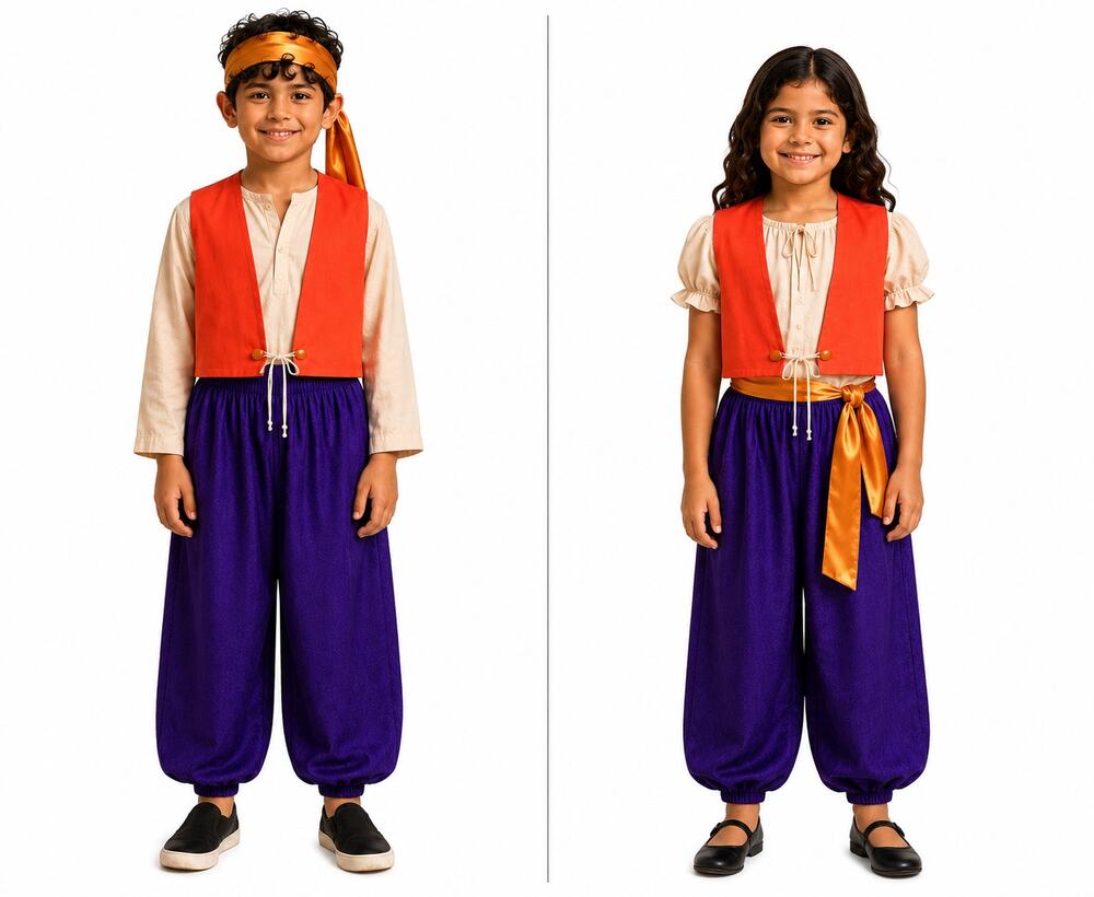 Costume Kids Genie 3-Pc Set Pants Vest Sash Arabian Halloween Handmade VTG 90s